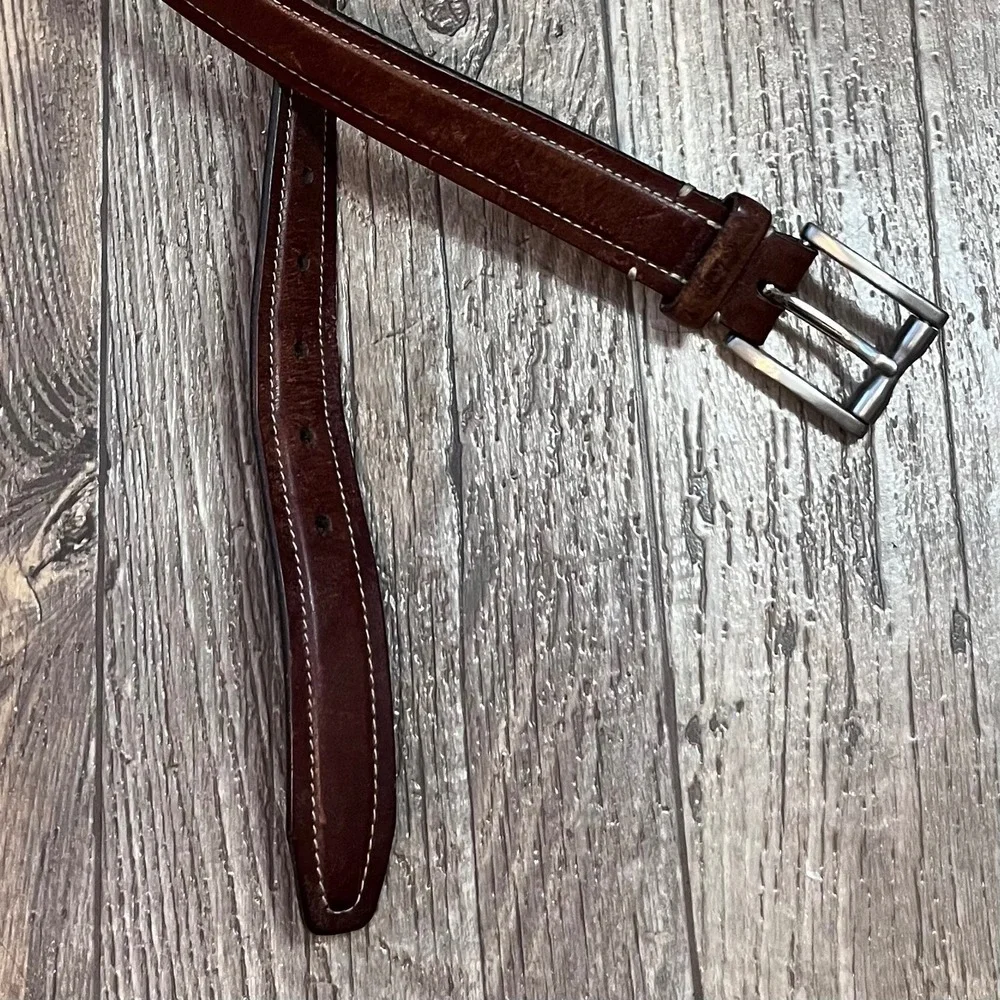 Cole Haan‎ Mens Brown Leather Belt Crafted in England Contrast Stitch Size 34